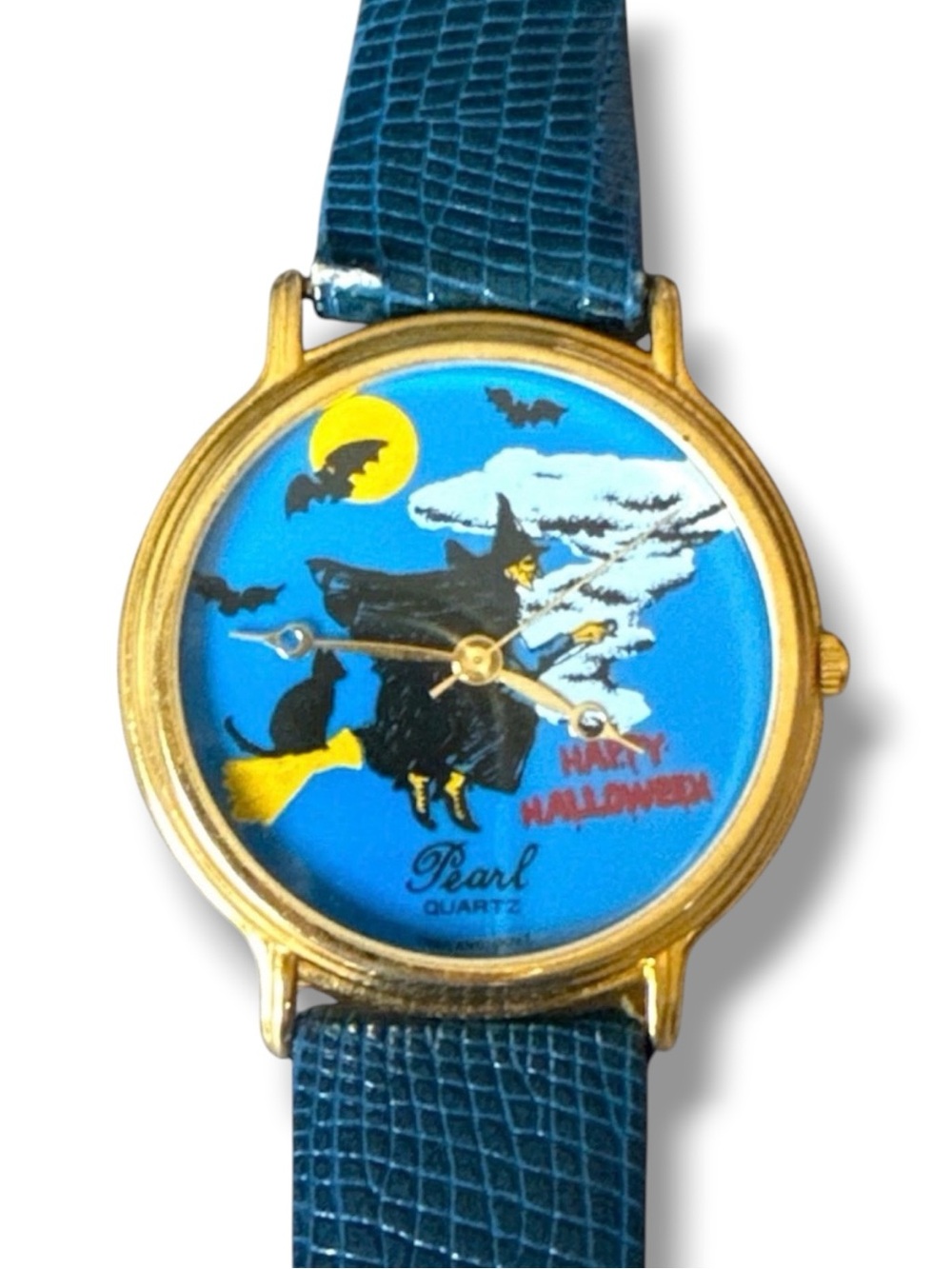 Vintage Pearl Quartz "Happy Halloween" Wristwatch New Battery Witchy Aesthetic